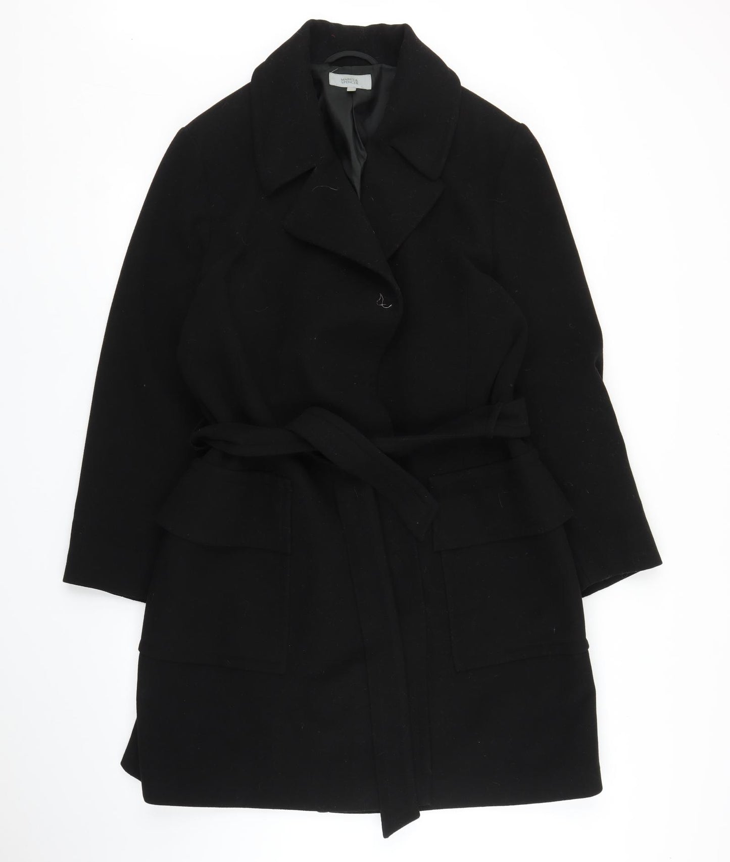 M&S Womens Black   Overcoat Coat Size 18