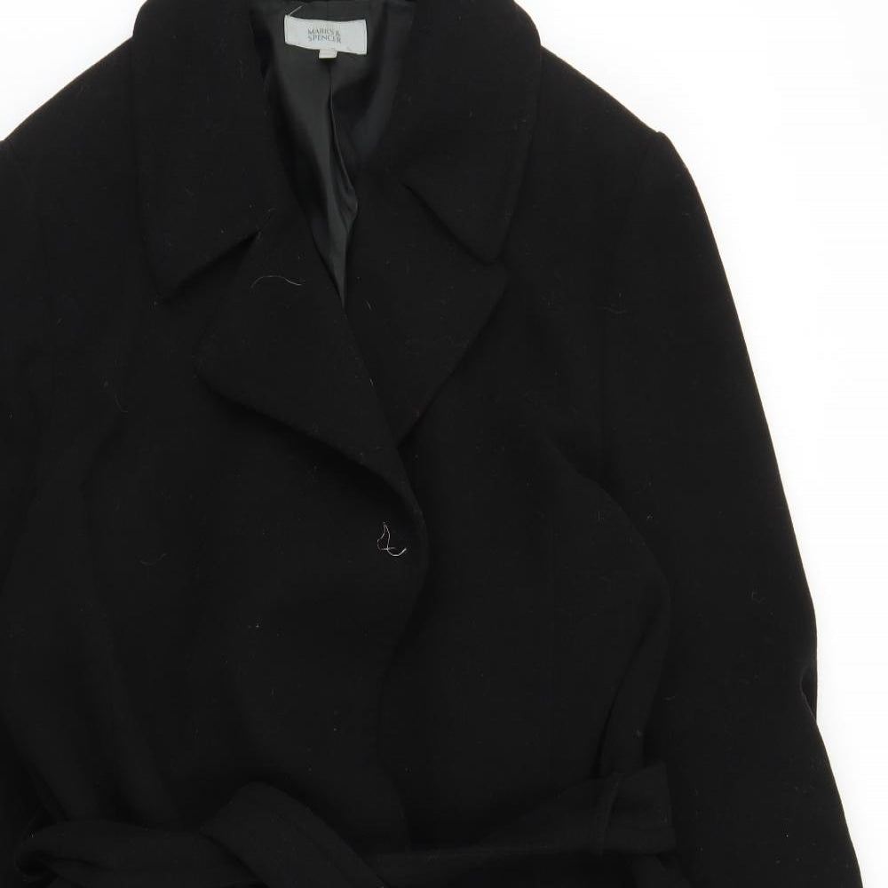 M&S Womens Black   Overcoat Coat Size 18