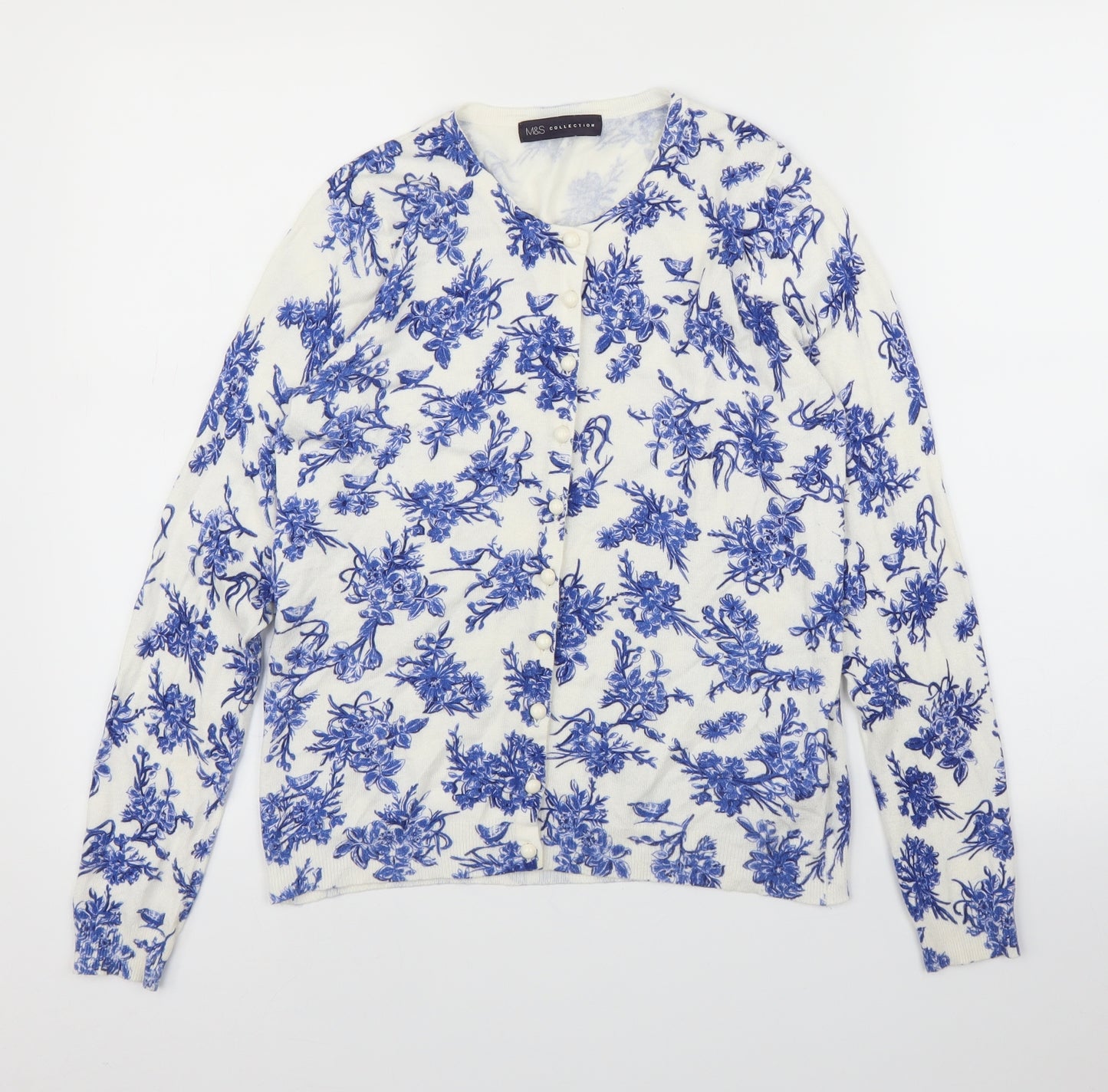 M&S Womens Blue Floral  Cardigan Jumper Size 8
