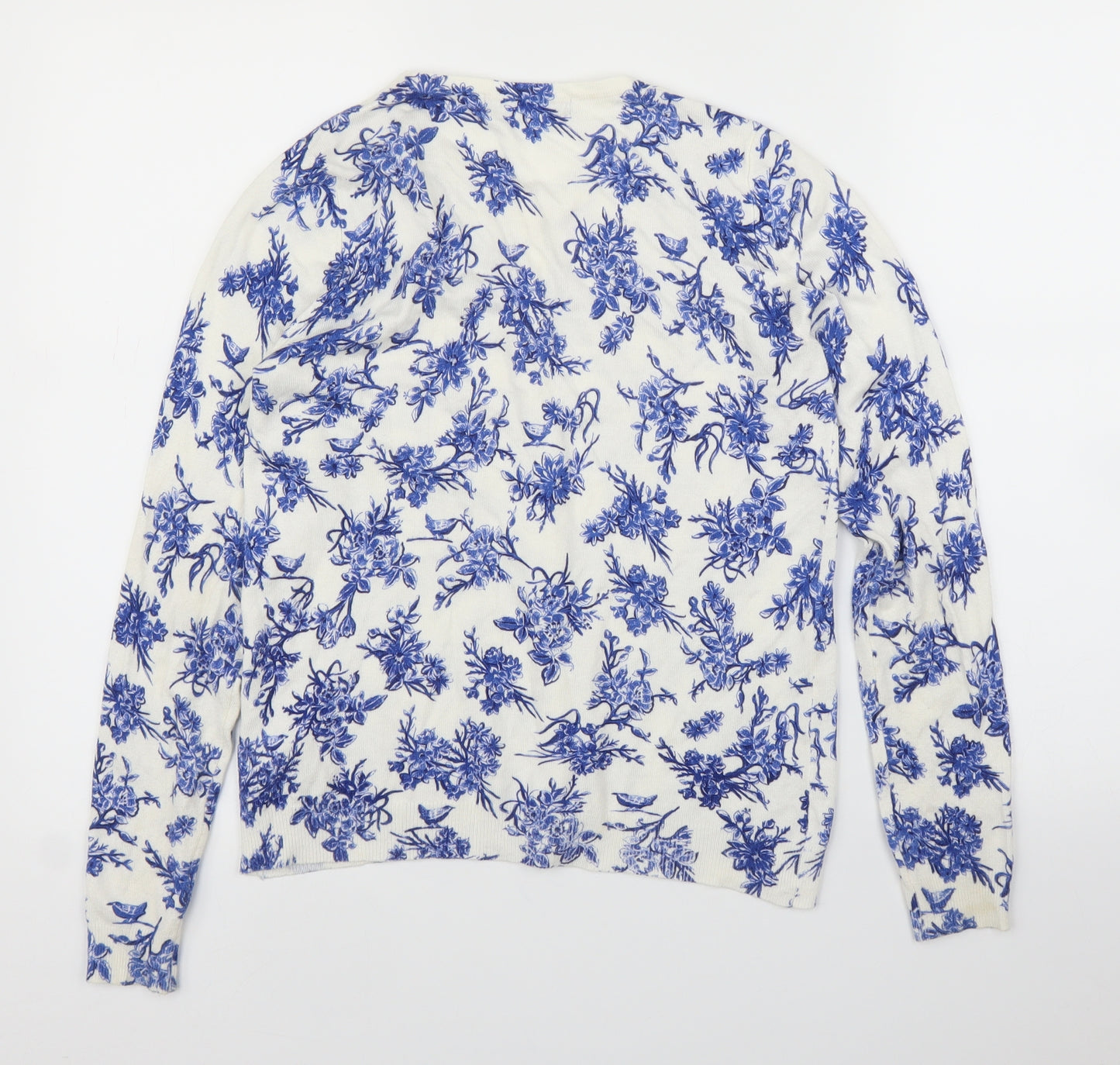 M&S Womens Blue Floral  Cardigan Jumper Size 8