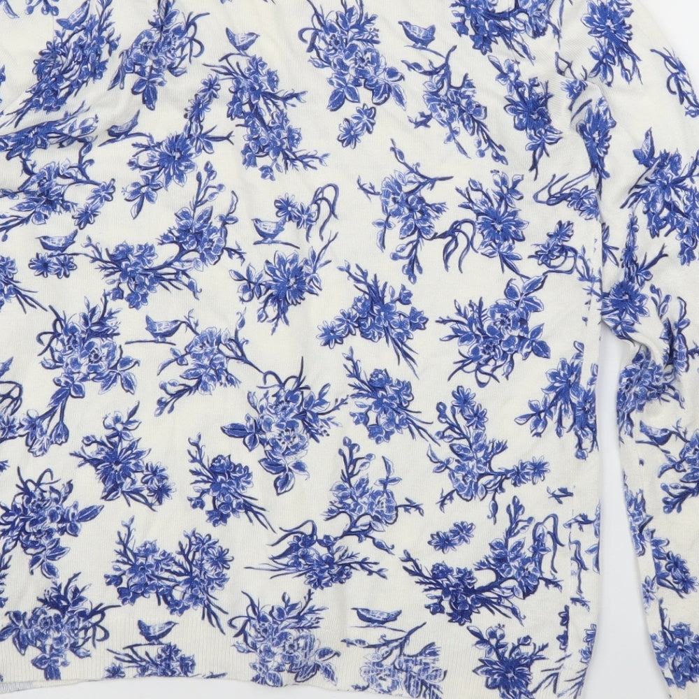 M&S Womens Blue Floral  Cardigan Jumper Size 8