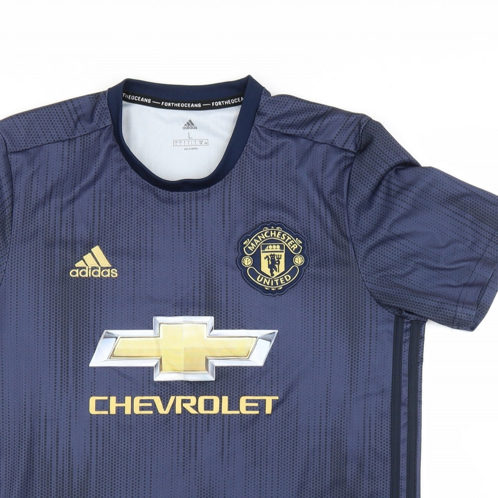 adidas Mens Blue   Basic T-Shirt Size L  - Man U