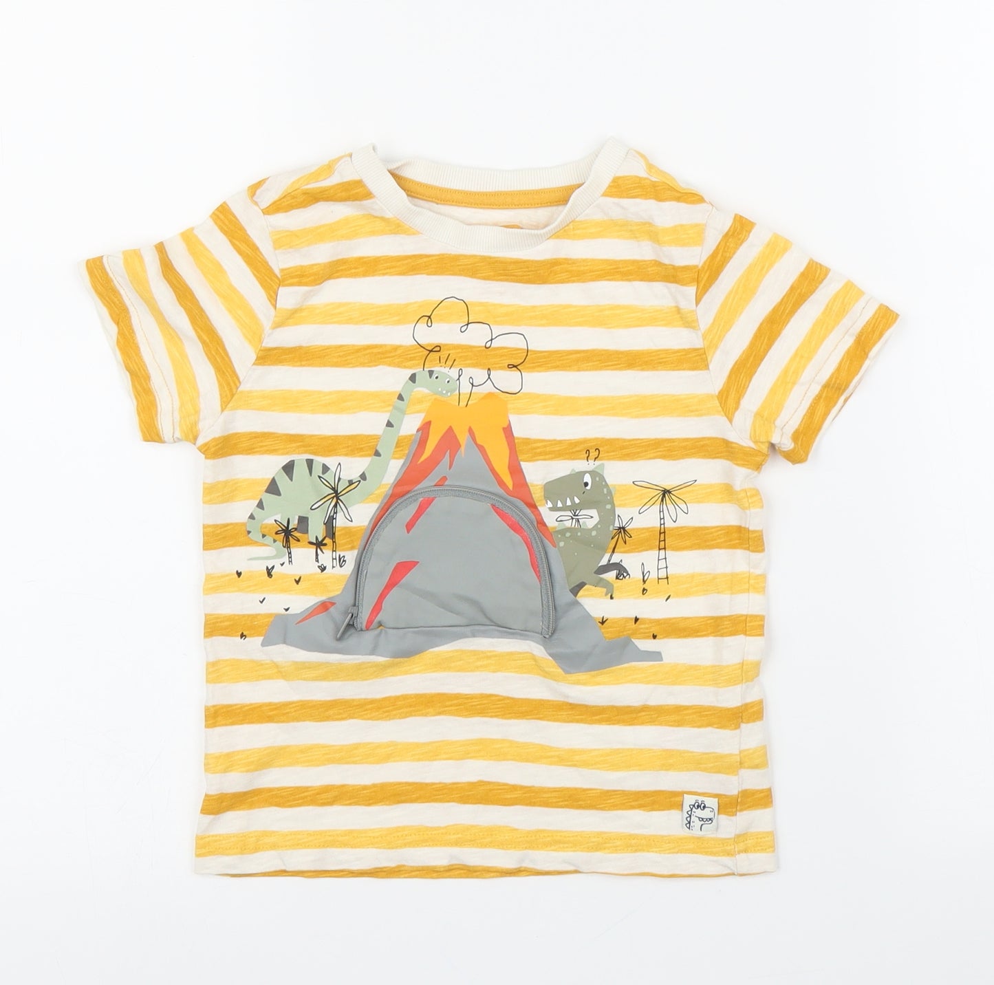 F&F Boys Yellow Striped  Basic T-Shirt Size 3-4 Years  - Dinsosaur