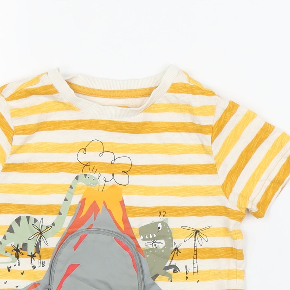 F&F Boys Yellow Striped  Basic T-Shirt Size 3-4 Years  - Dinsosaur