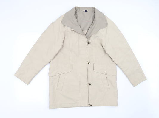 Front view of Telemac women’s beige jacket coat, size S