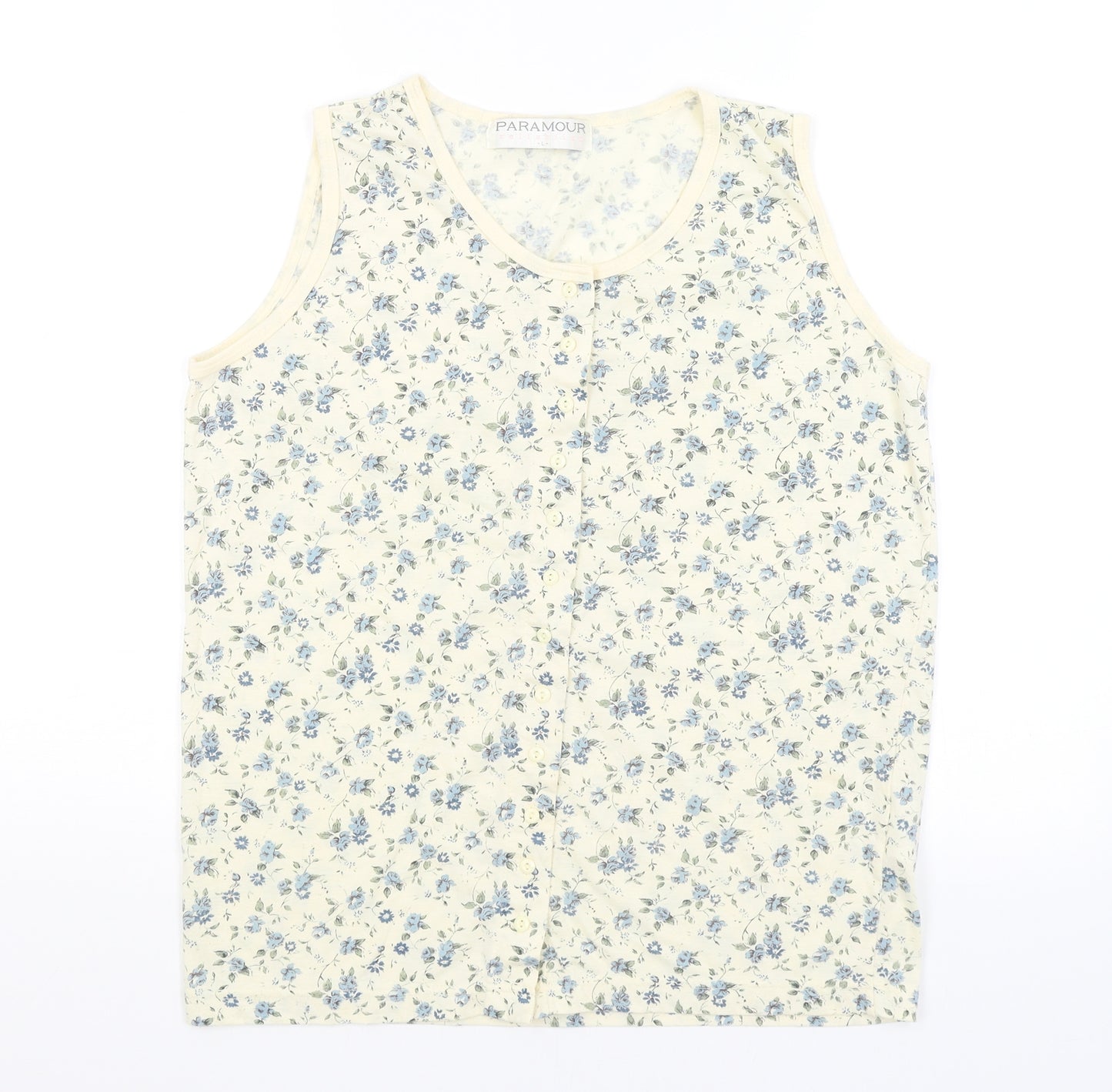 Paramour Womens Yellow Floral  Basic Button-Up Size L