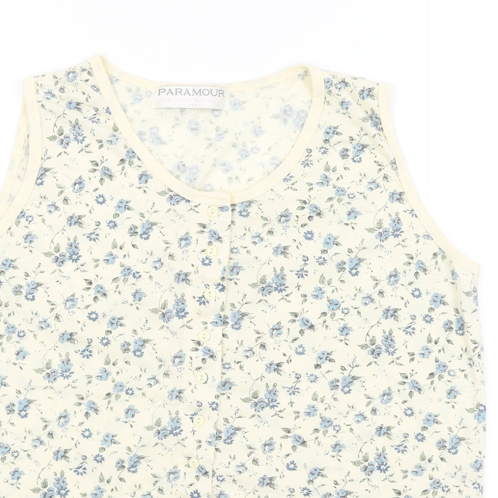 Paramour Womens Yellow Floral  Basic Button-Up Size L