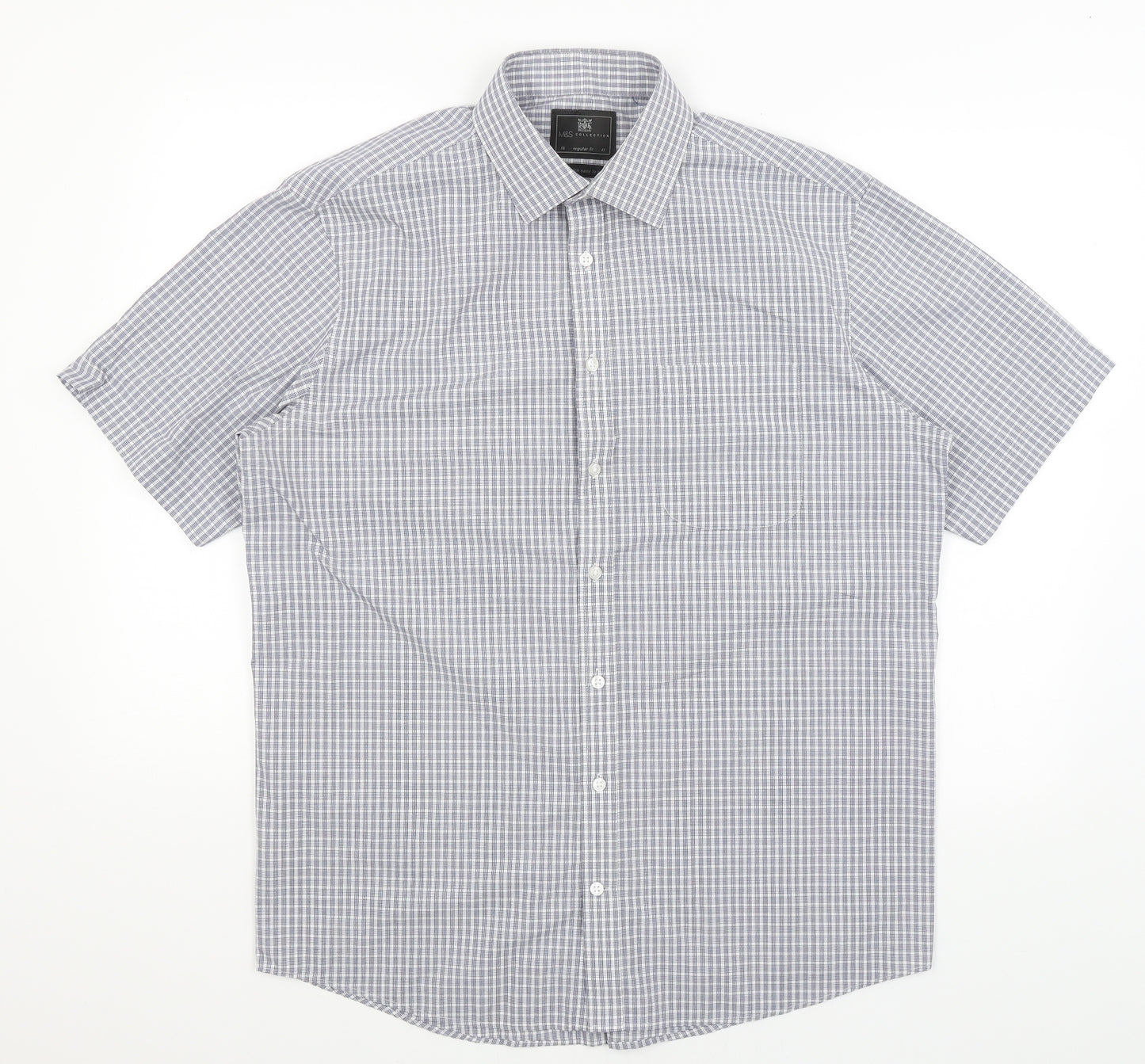 M&S Mens Grey Check   Dress Shirt Size 16