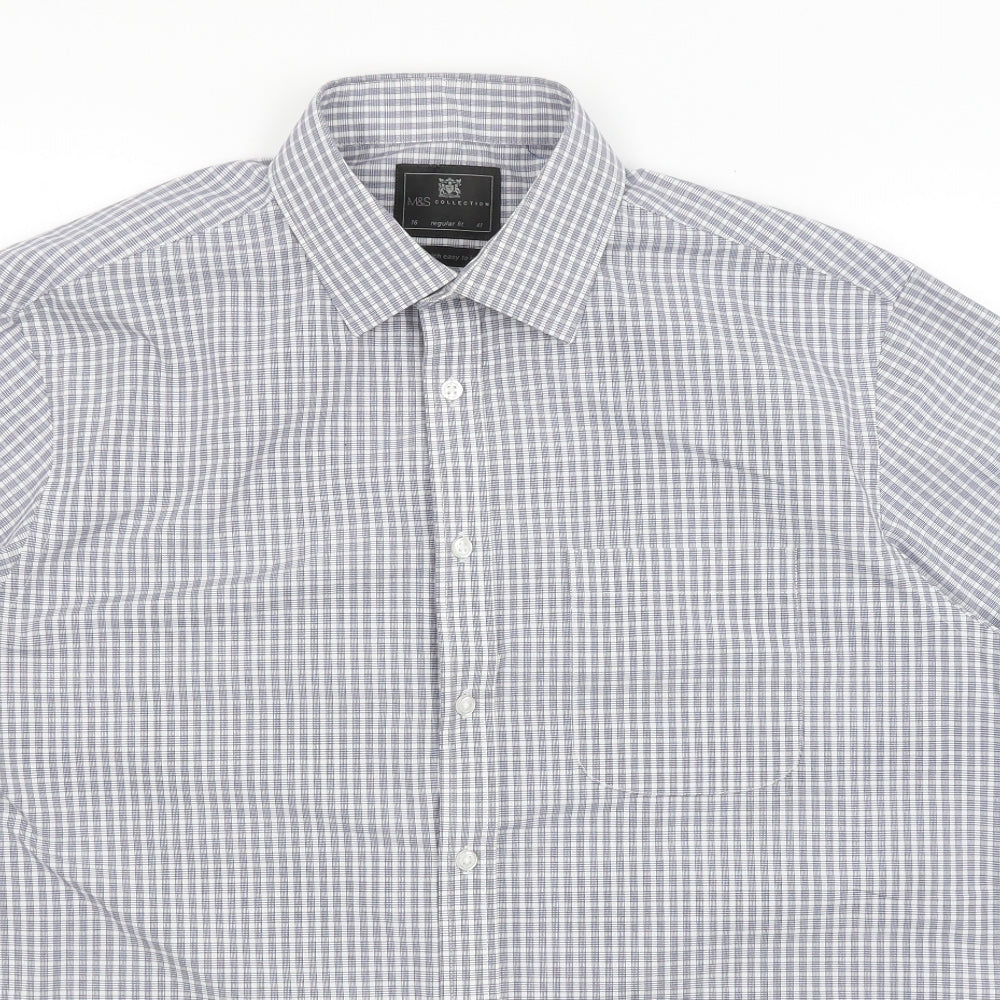 M&S Mens Grey Check   Dress Shirt Size 16