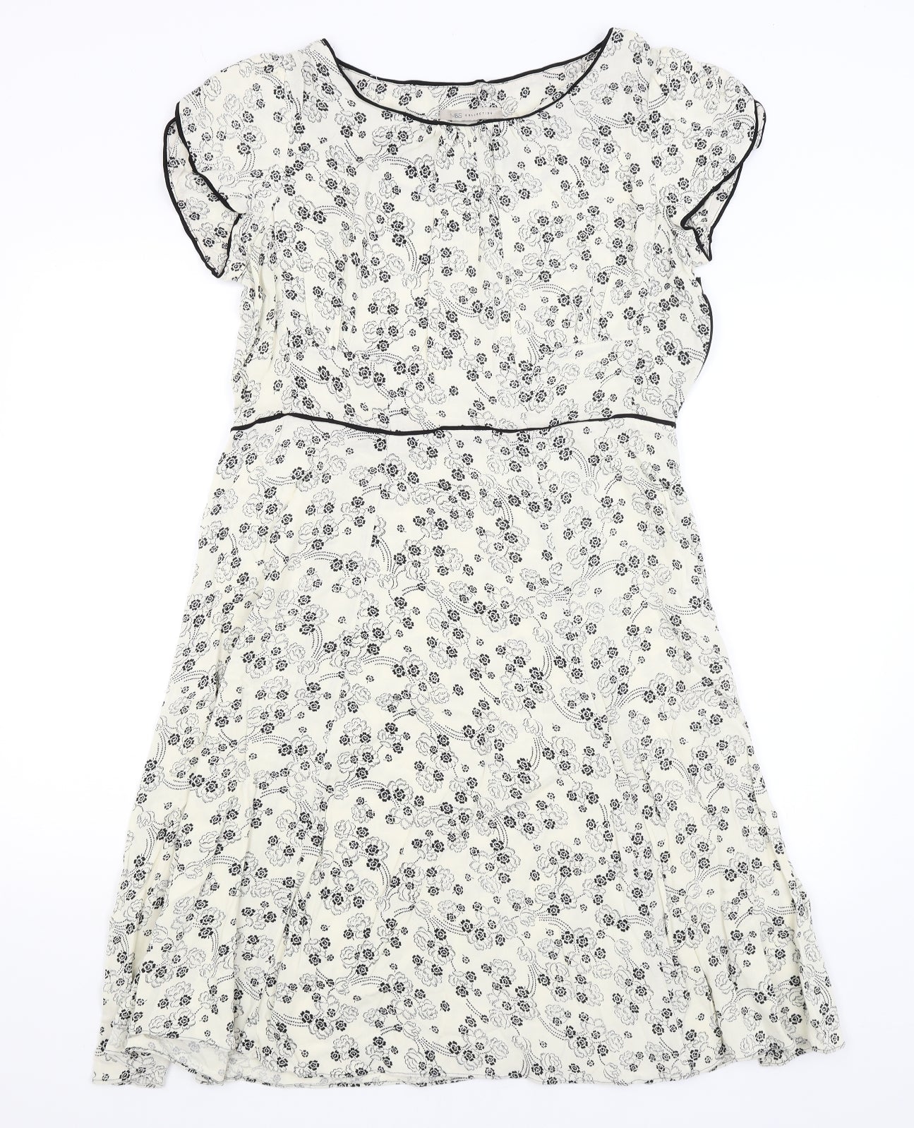 M&S Womens Ivory Floral  Fit & Flare  Size 14