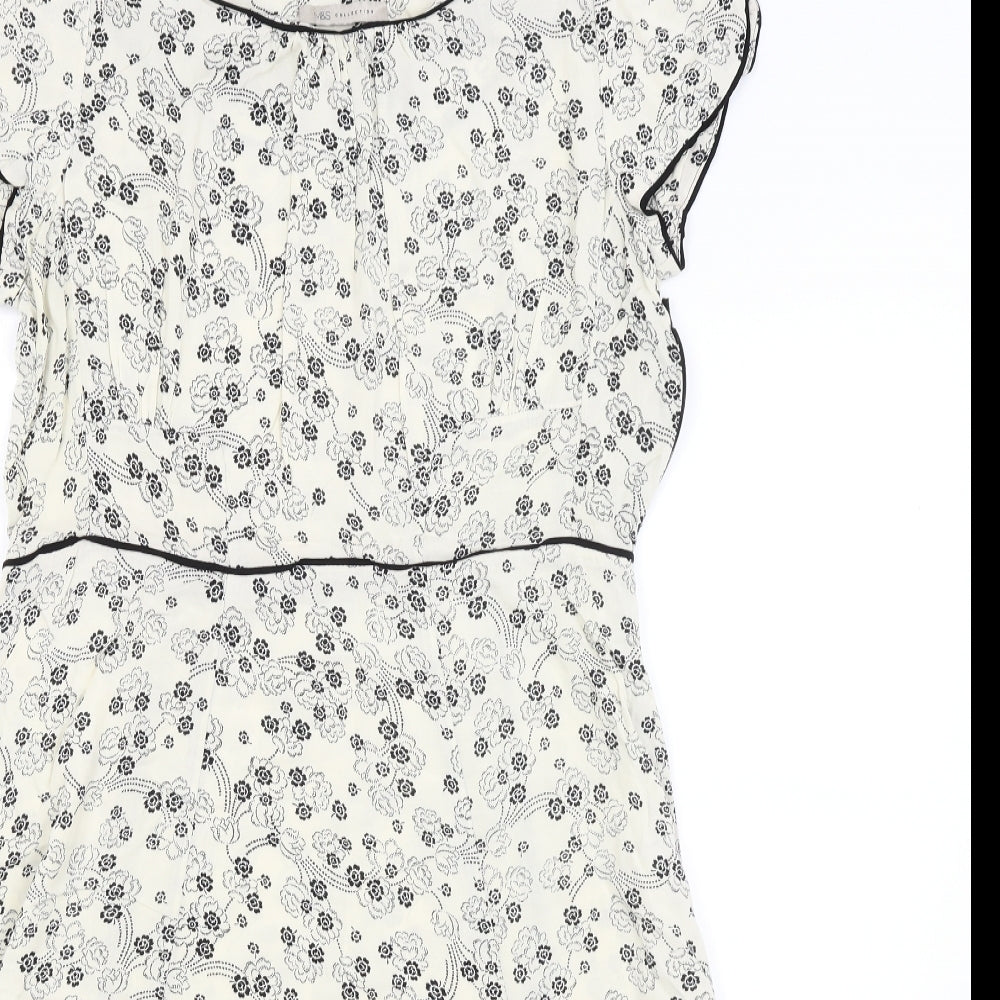 M&S Womens Ivory Floral  Fit & Flare  Size 14