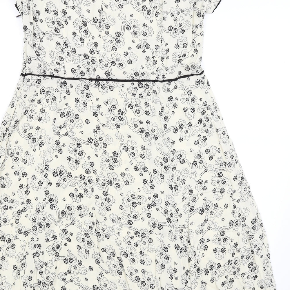 M&S Womens Ivory Floral  Fit & Flare  Size 14