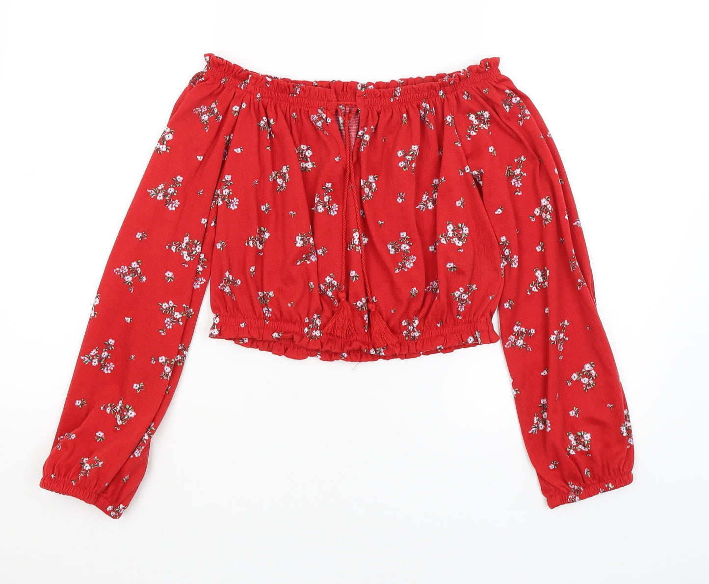 Divided Womens Red Floral  Cropped T-Shirt Size S