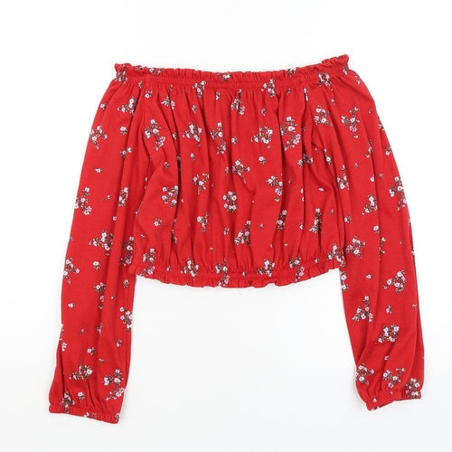 Divided Womens Red Floral  Cropped T-Shirt Size S