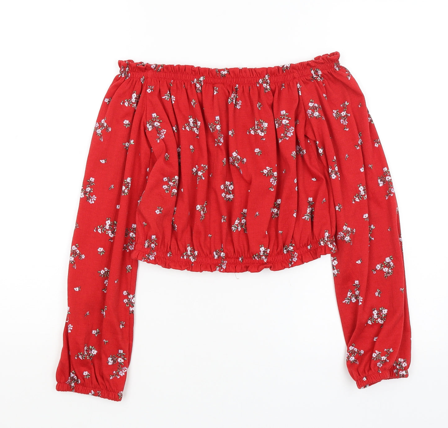 Divided Womens Red Floral  Cropped T-Shirt Size S