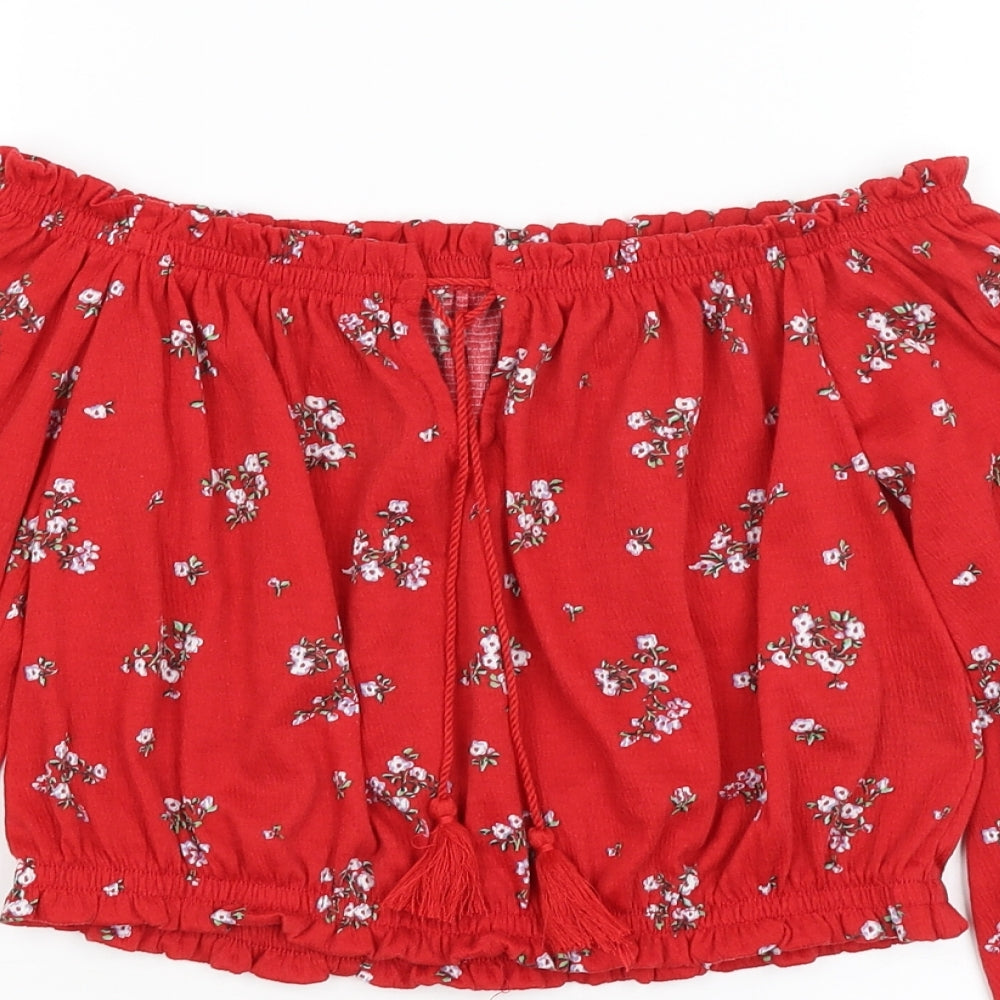 Divided Womens Red Floral  Cropped T-Shirt Size S