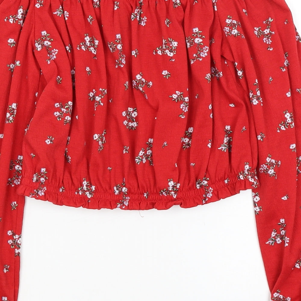 Divided Womens Red Floral  Cropped T-Shirt Size S