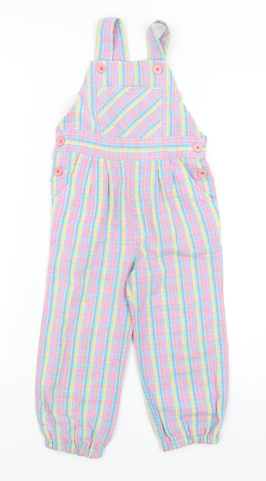 BHS Girls Multicoloured Check Down Dungaree One-Piece Size 3 Years