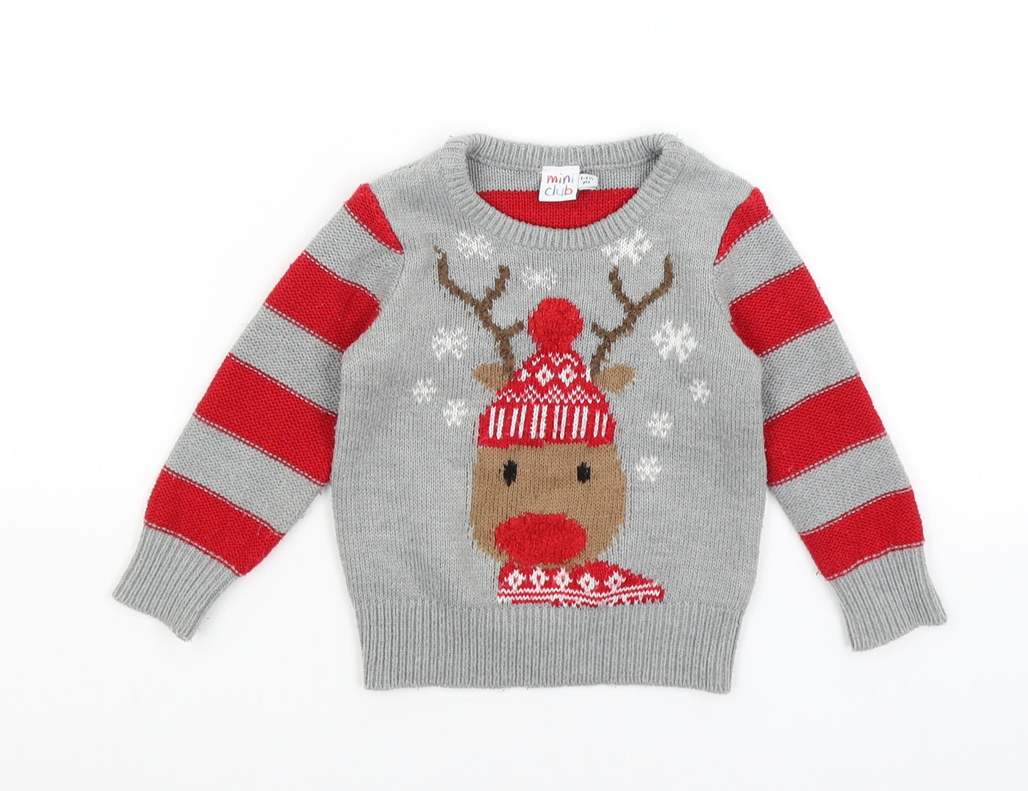 Mini Club Baby Grey Striped  Pullover Jumper Size 12-18 Months  - Reindeer
