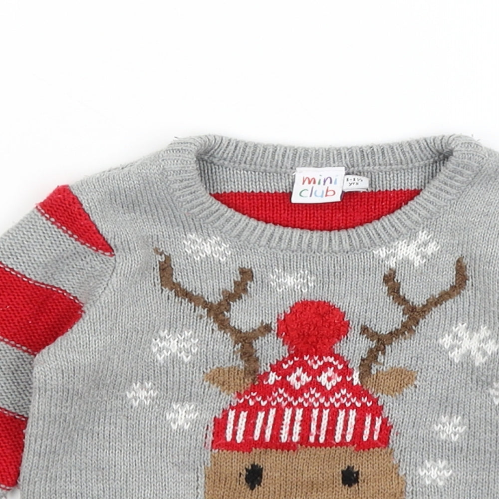 Mini Club Baby Grey Striped  Pullover Jumper Size 12-18 Months  - Reindeer