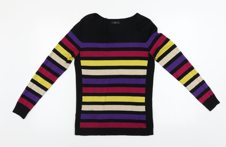 M&Co Womens Black Striped Pullover Jumper Size 10