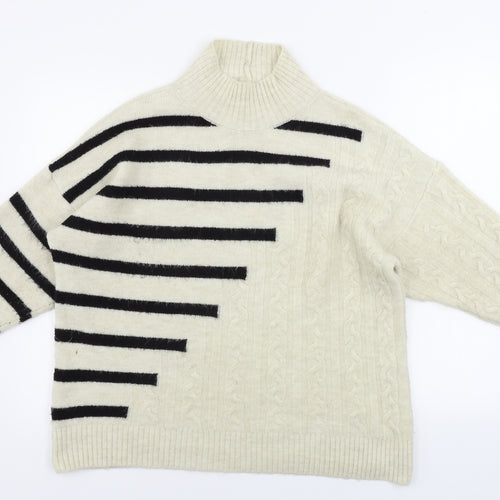 M&Co Womens Beige Striped  Pullover Jumper Size M
