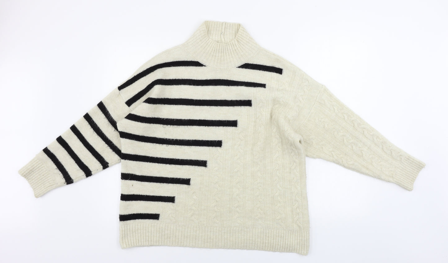 M&Co Womens Beige Striped  Pullover Jumper Size M