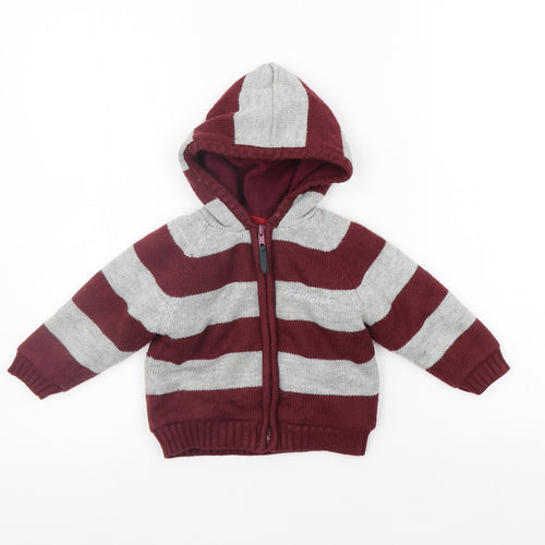 Hadleigh Girls Red Striped  Full Zip Jumper Size 12-18 Months