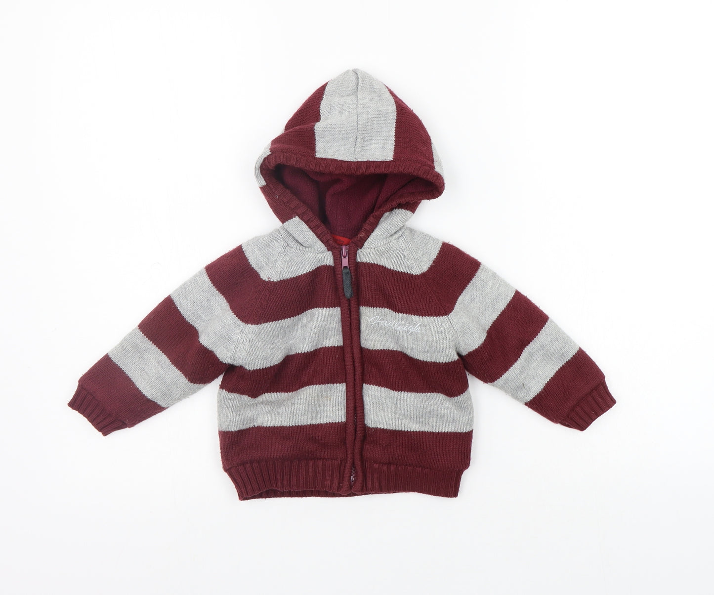 Hadleigh Girls Red Striped  Full Zip Jumper Size 12-18 Months