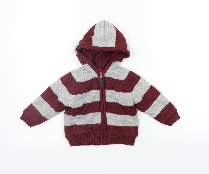 Hadleigh Girls Red Striped  Full Zip Jumper Size 12-18 Months