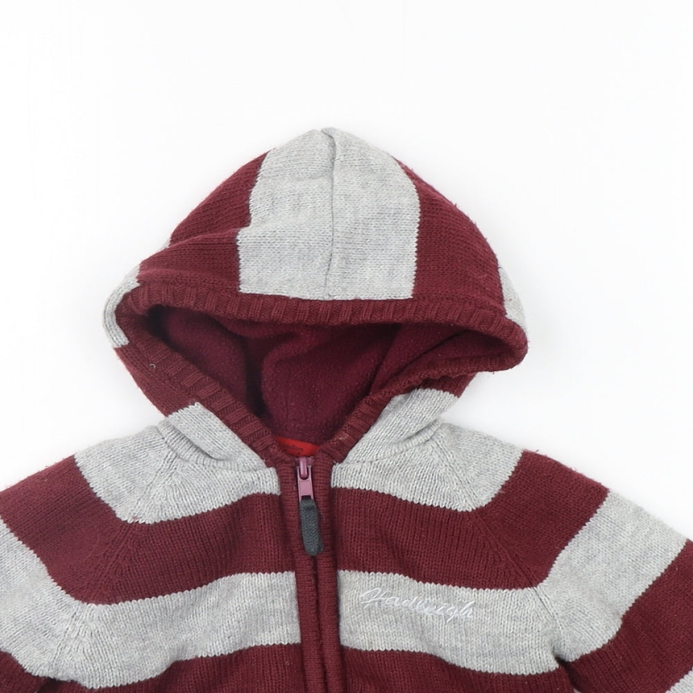 Hadleigh Girls Red Striped  Full Zip Jumper Size 12-18 Months