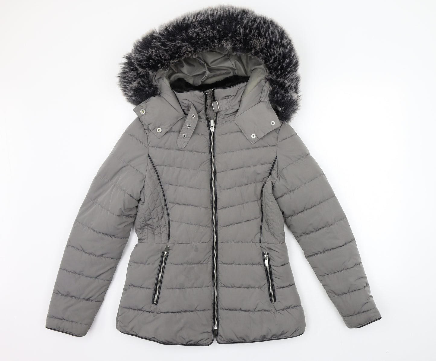 New Look Womens Grey   Jacket Coat Size 8  - FAUX FUR