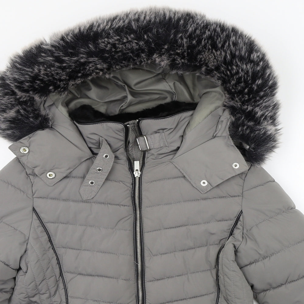 New Look Womens Grey   Jacket Coat Size 8  - FAUX FUR