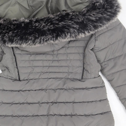 New Look Womens Grey   Jacket Coat Size 8  - FAUX FUR