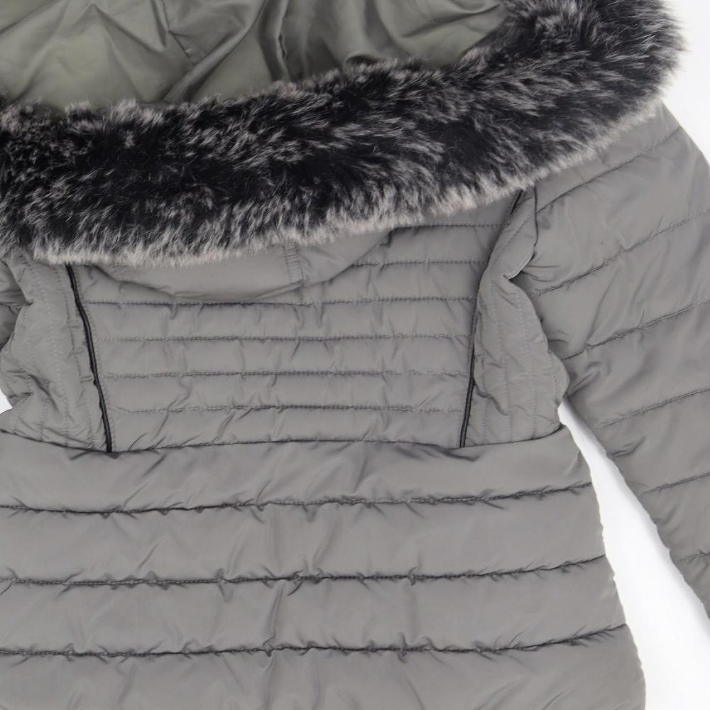 New Look Womens Grey   Jacket Coat Size 8  - FAUX FUR