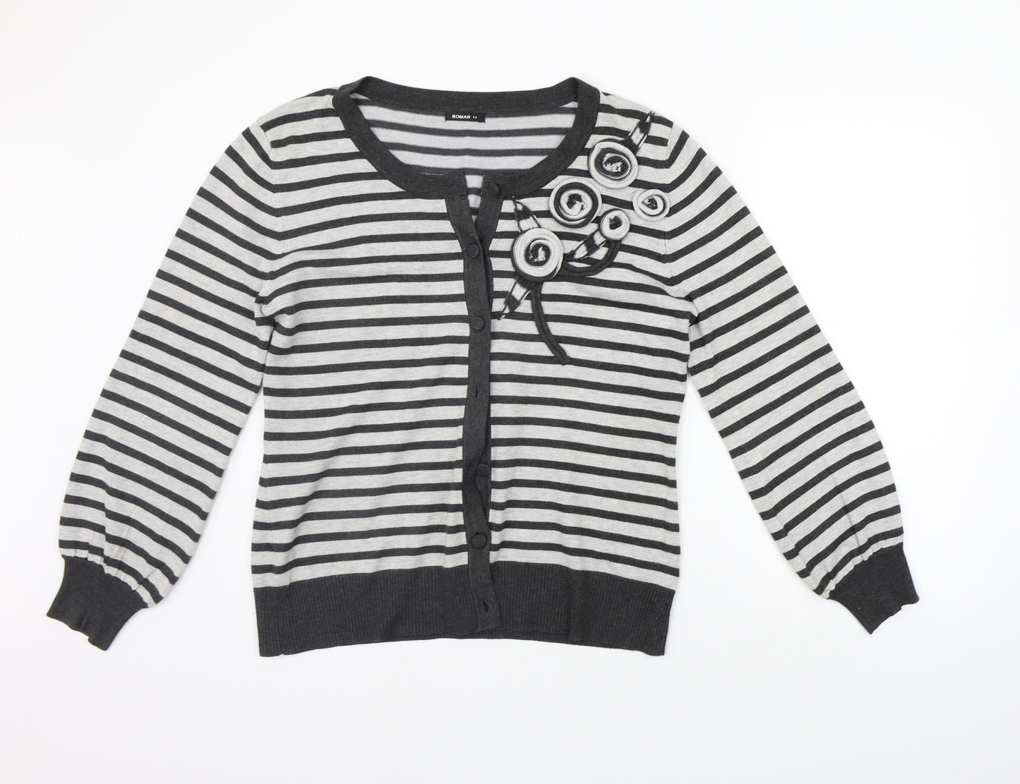 Roman Womens Grey Striped  Cardigan Jumper Size 14