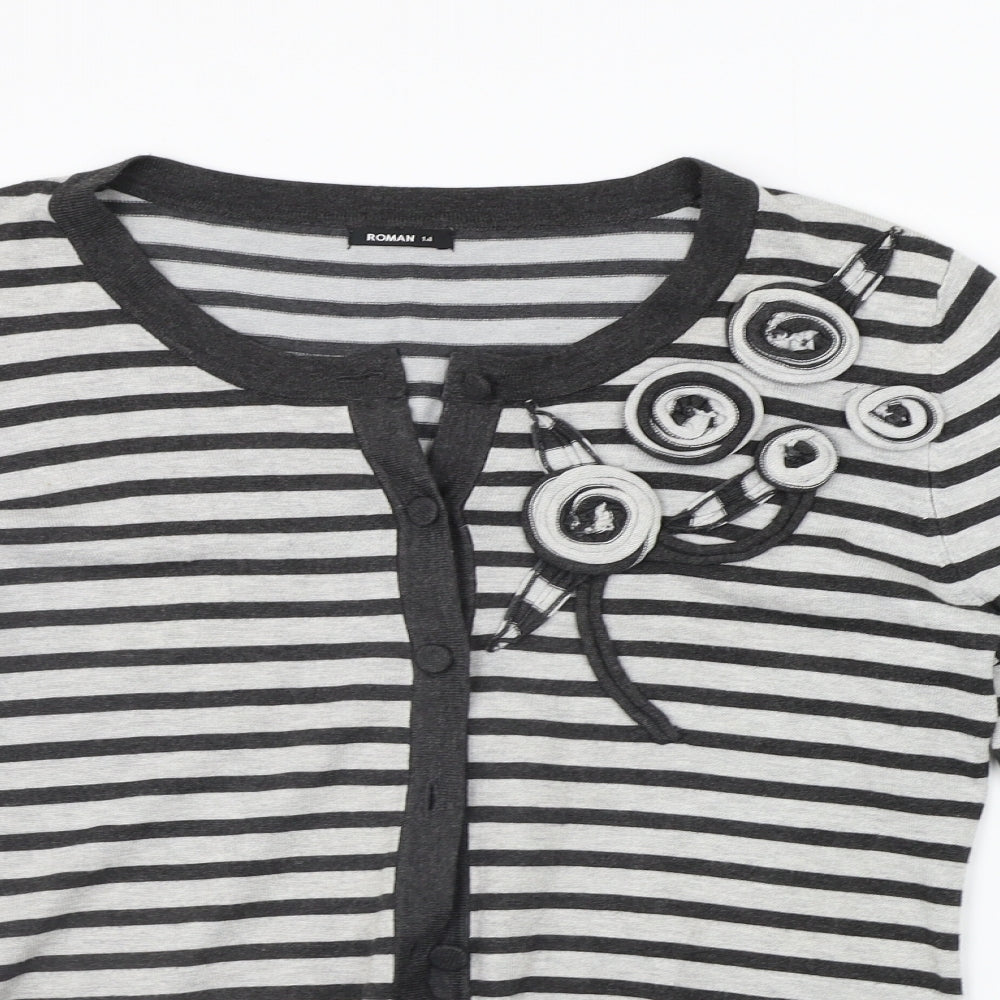 Roman Womens Grey Striped  Cardigan Jumper Size 14