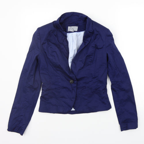 H&M Womens Blue Houndstooth  Jacket Blazer Size 10