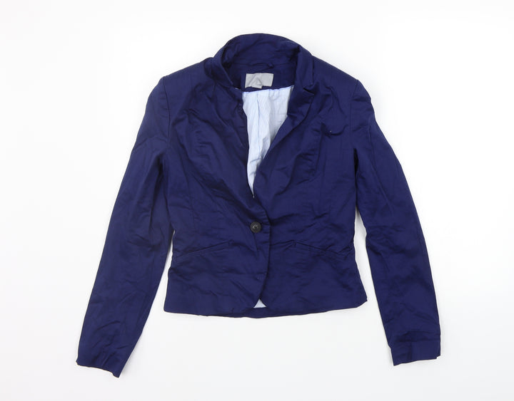 H&M Womens Blue Houndstooth Jacket Blazer Size 10