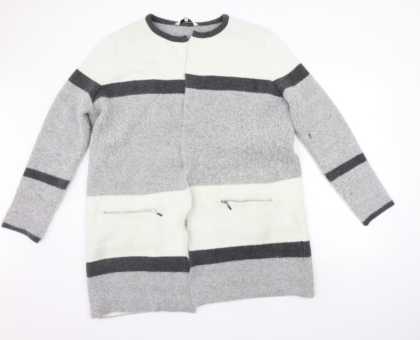 Jasper Conran Womens Grey Striped  Cardigan Jumper Size 16