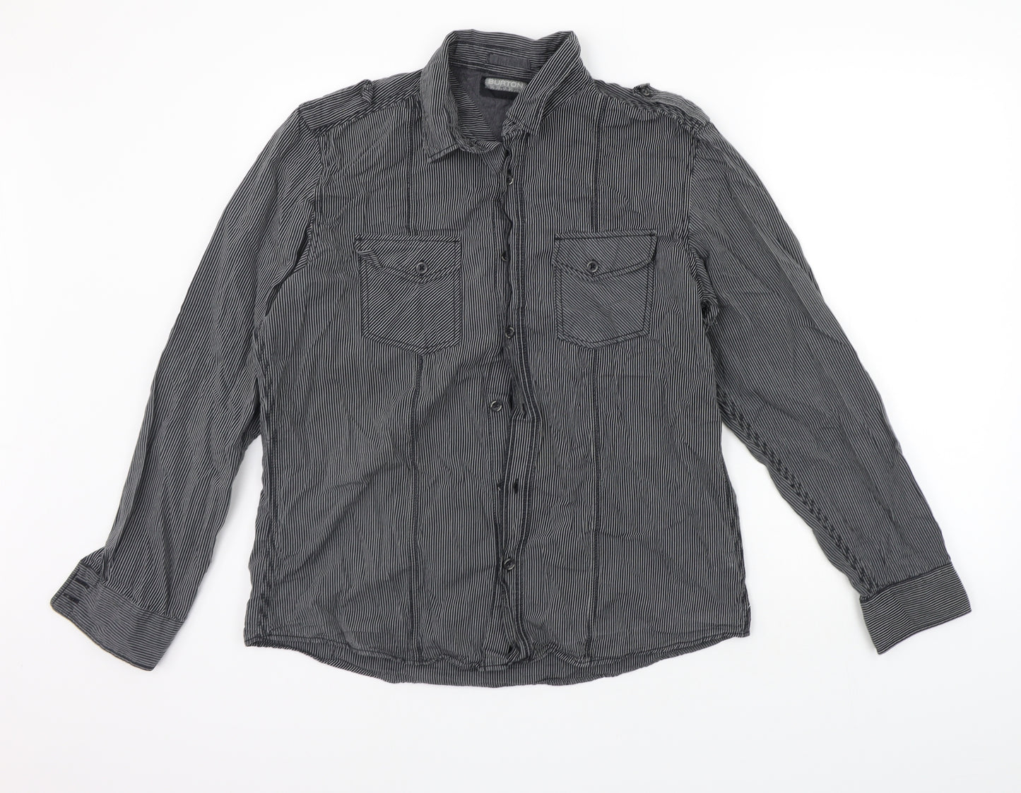 Burton Mens Black Striped   Button-Up Size M