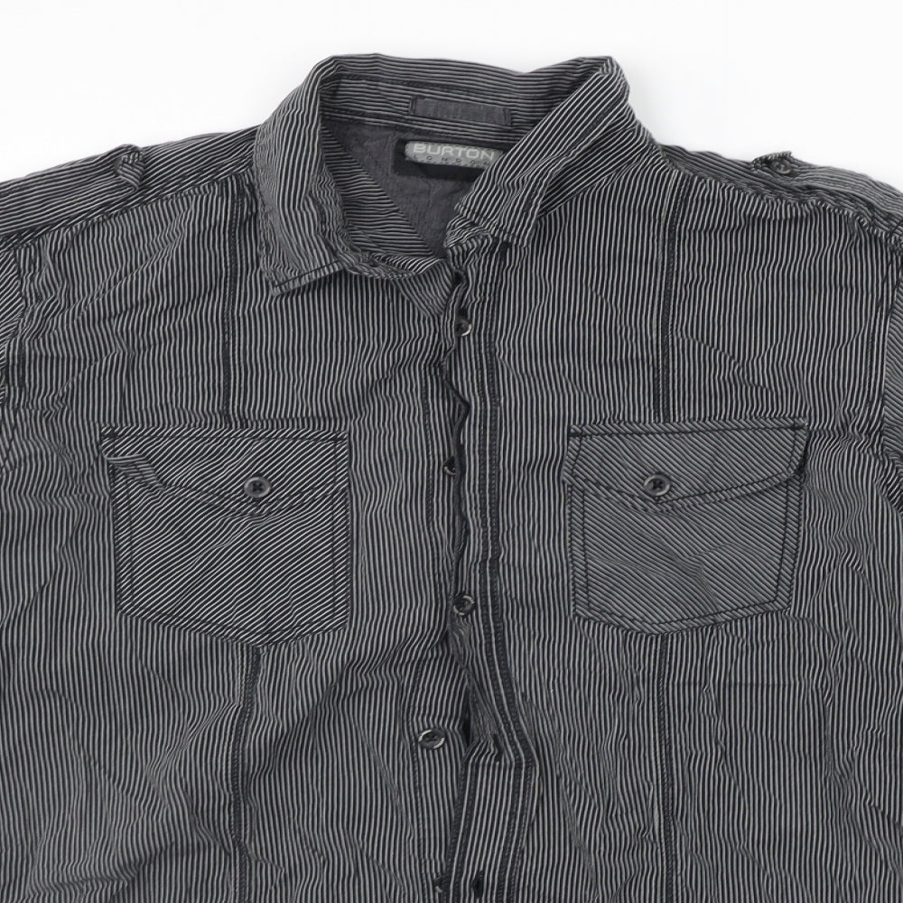Burton Mens Black Striped   Button-Up Size M