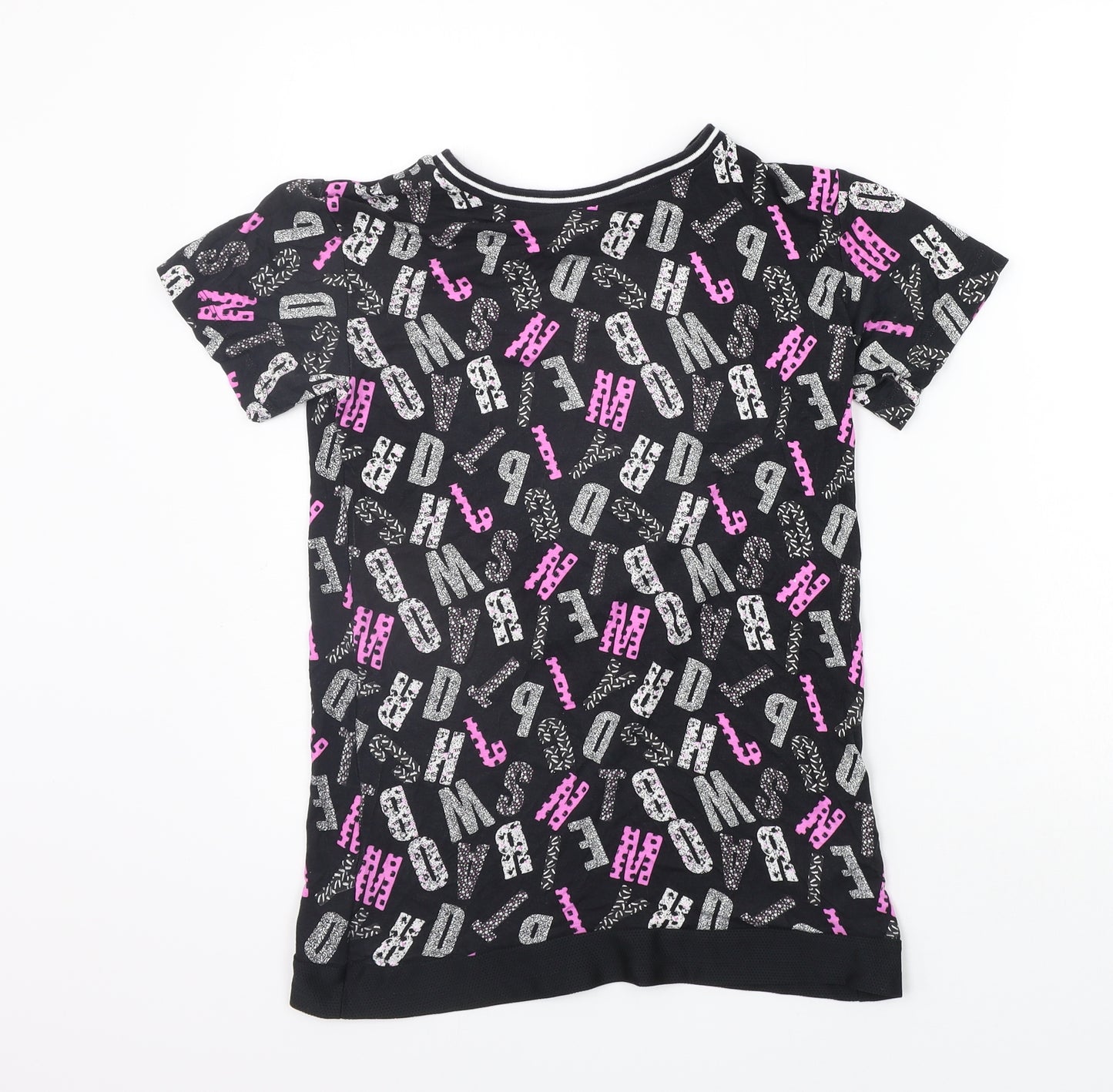 F&F Girls Black Floral  Basic T-Shirt Size 8-9 Years