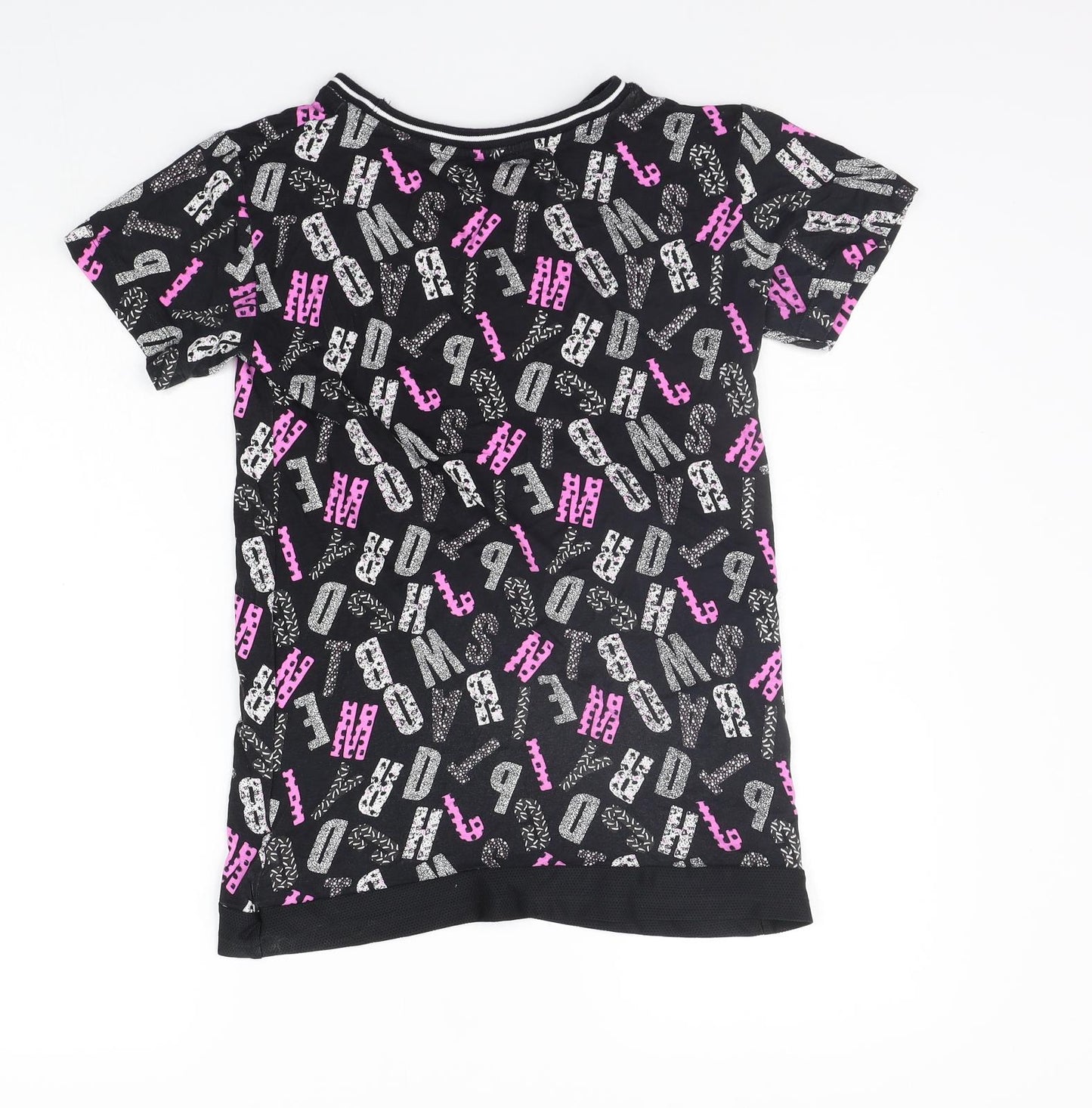 F&F Girls Black Floral  Basic T-Shirt Size 8-9 Years