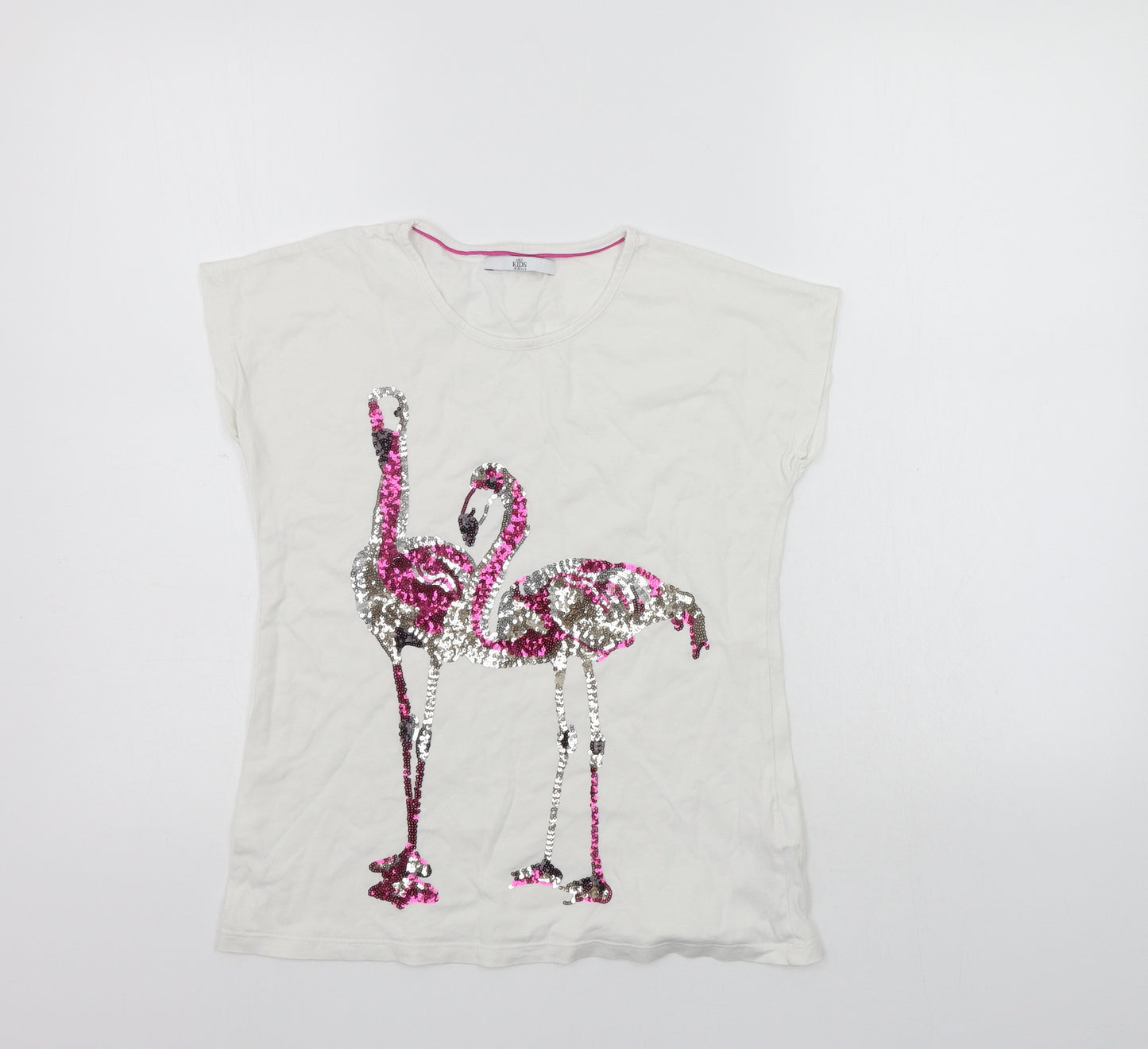 Marks and Spencer Girls White   Basic T-Shirt Size 11-12 Years  - SEQUIN