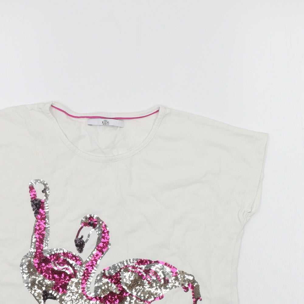 Marks and Spencer Girls White   Basic T-Shirt Size 11-12 Years  - SEQUIN