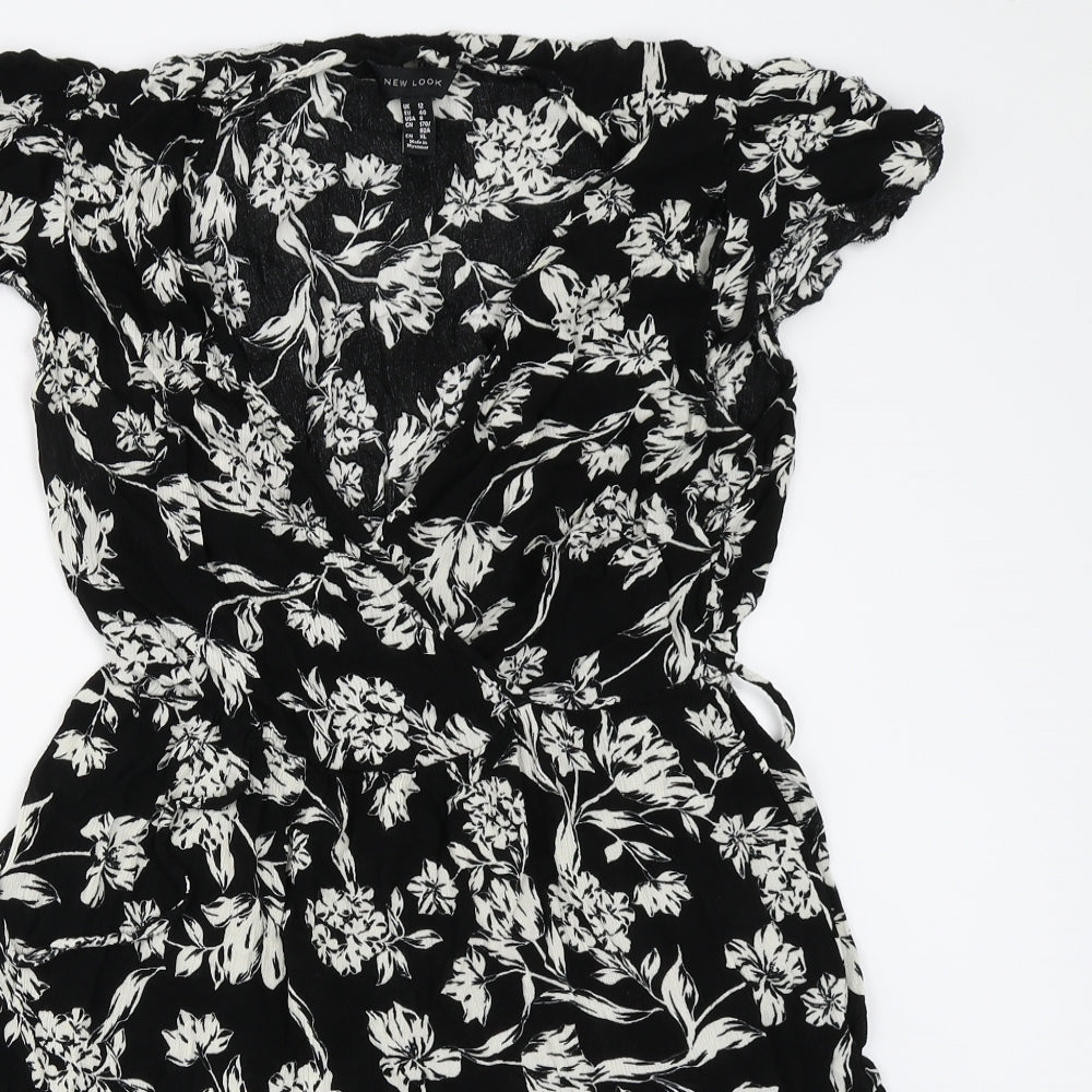 New Look Womens Black Floral  Fit & Flare  Size 12
