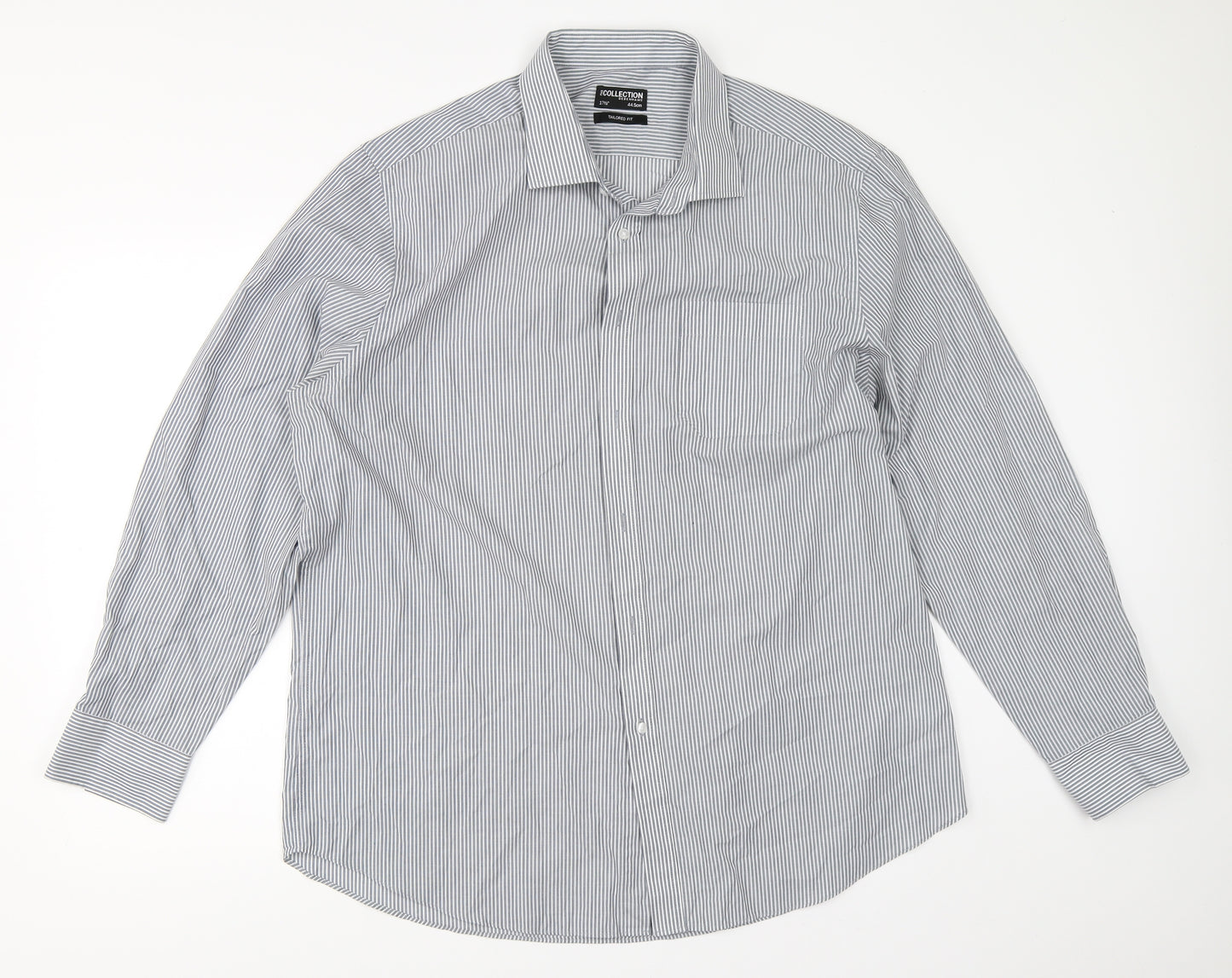 Debenhams Mens Grey Striped   Button-Up Size 17.5
