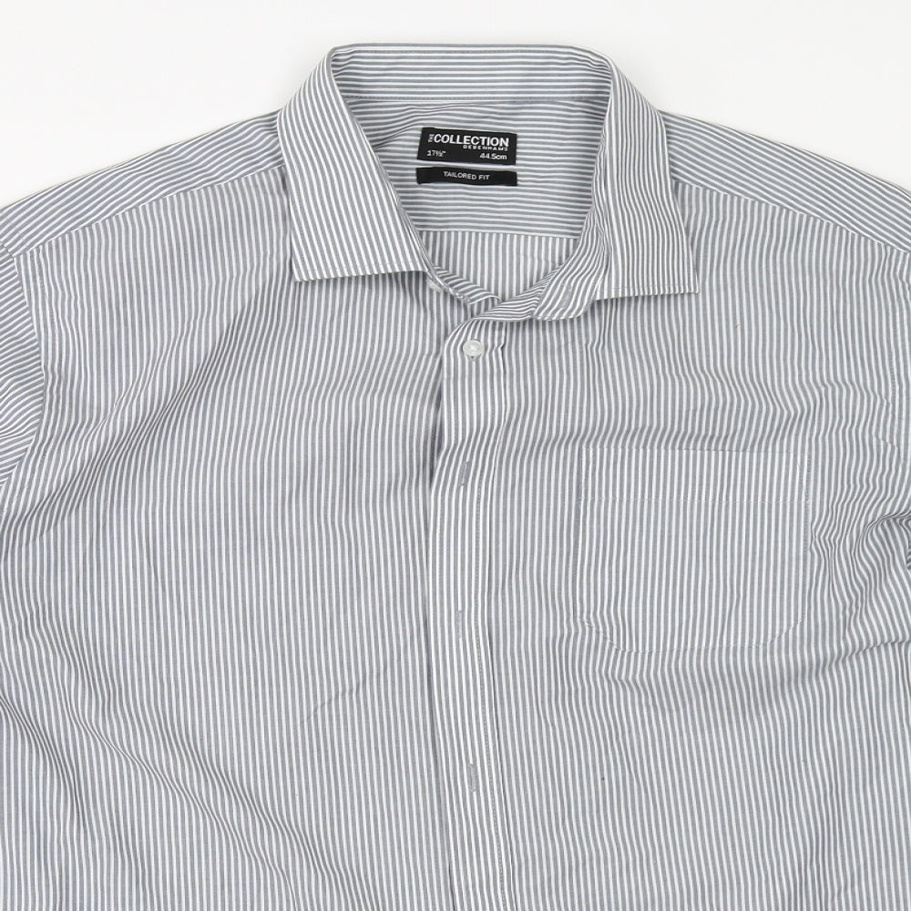 Debenhams Mens Grey Striped   Button-Up Size 17.5