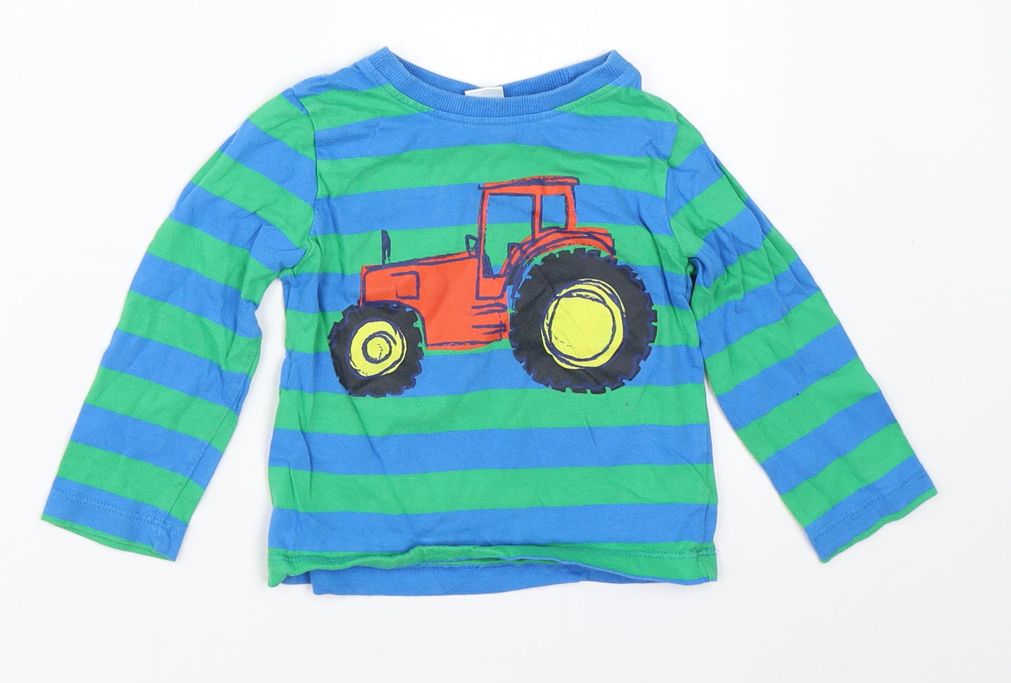 Mini Club Boys Green Striped  Basic T-Shirt Size 18-24 Months  - tractor